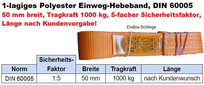 Einweghebebänder, DIN 60005, ASG Bandschlingen, Einwegschlingen